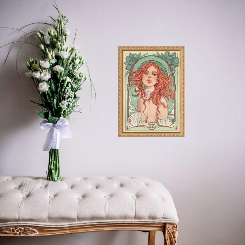 Quadro Moldura Dourada Signo Câncer b