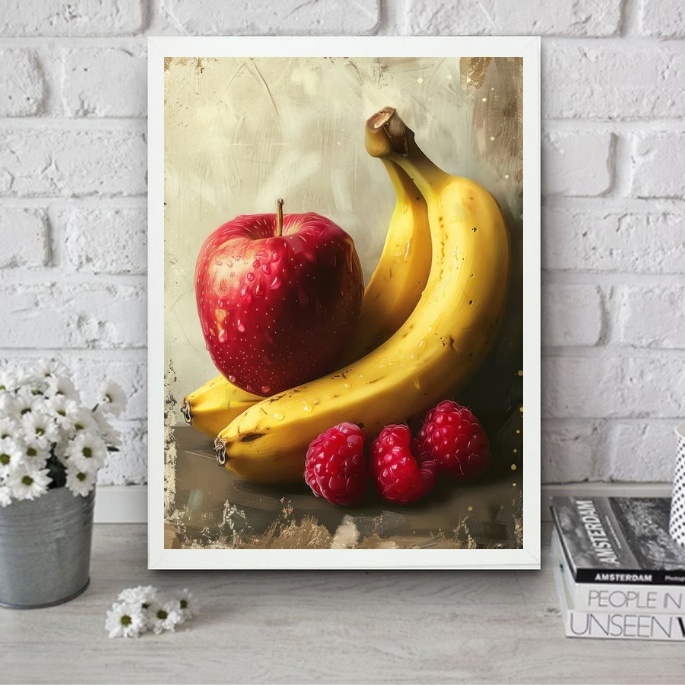 Quadro Para Cozinha Arte Maçã e Banana