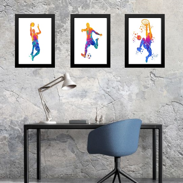 Kit 3 Quadros Aquarela Esportes Diversos