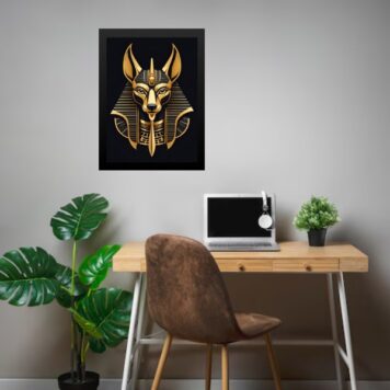 Quadro Decorativo Egípcio Anubis - Preto e Dourado b