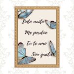 Quadro Moldura Dourada Hoponopono Borboletas