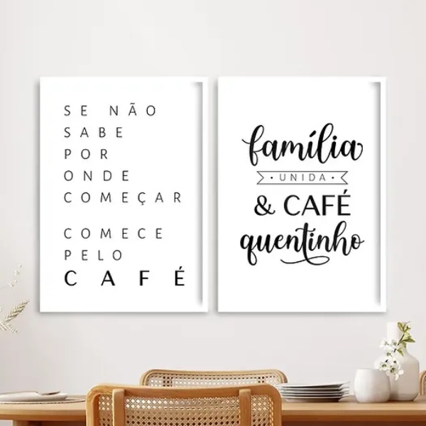 Kit 2 Quadros Família Unida e Café