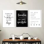 Kit 3 Quadros Decorativos Família e Café