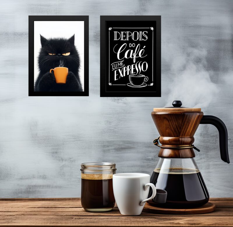 Kit 2 Quadros Café - Gato Mal Humorado