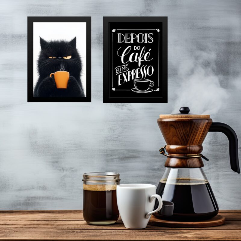 Kit 2 Quadros Café - Gato Mal Humorado