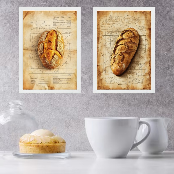 Kit 2 Quadros Decorativos Cozinha Pães Vintage