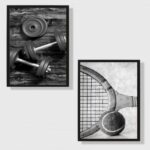 Kit 2 Quadros Esportes Diversos Preto e Branco