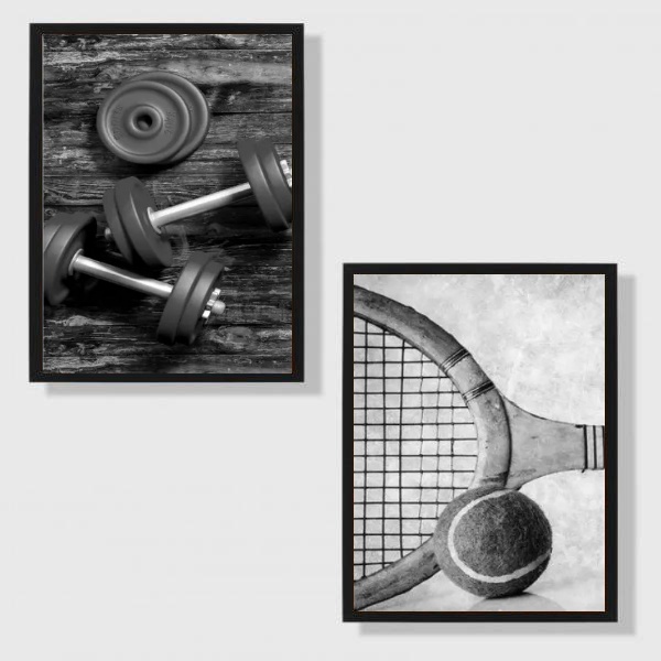Kit 2 Quadros Esportes Diversos Preto e Branco