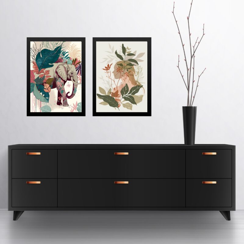 Kit 2 Quadros Gravuras Arte Tropical b