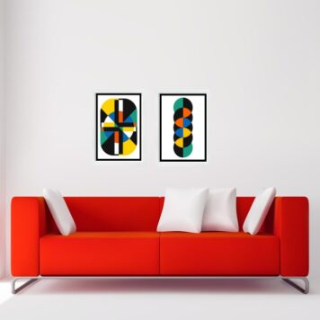Kit 2 Quadros Gravuras Coloridas Bauhaus b