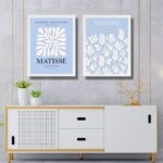 Kit 2 Quadros Gravuras Matisse Azul e Branco