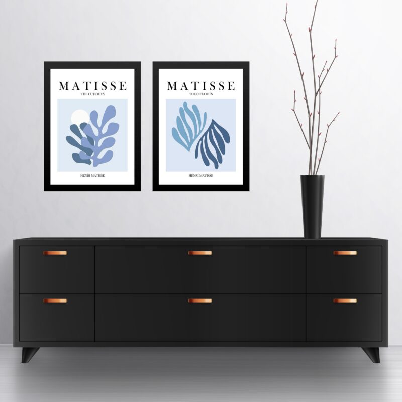 Kit 2 Quadros Gravuras Matisse Degradê Azul