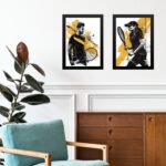 Kit 2 Quadros Gravuras Tenistas - Preto e Amarelo
