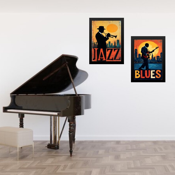 Kit 2 Quadros Músicos Jazz e Blues