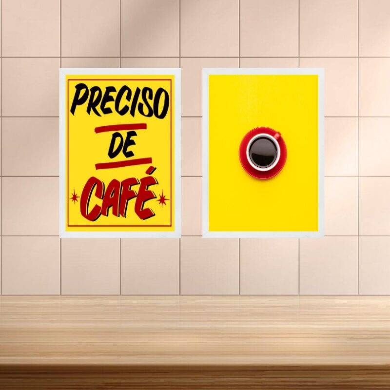 Kit 2 Quadros Para Cozinha - Preciso De Café b