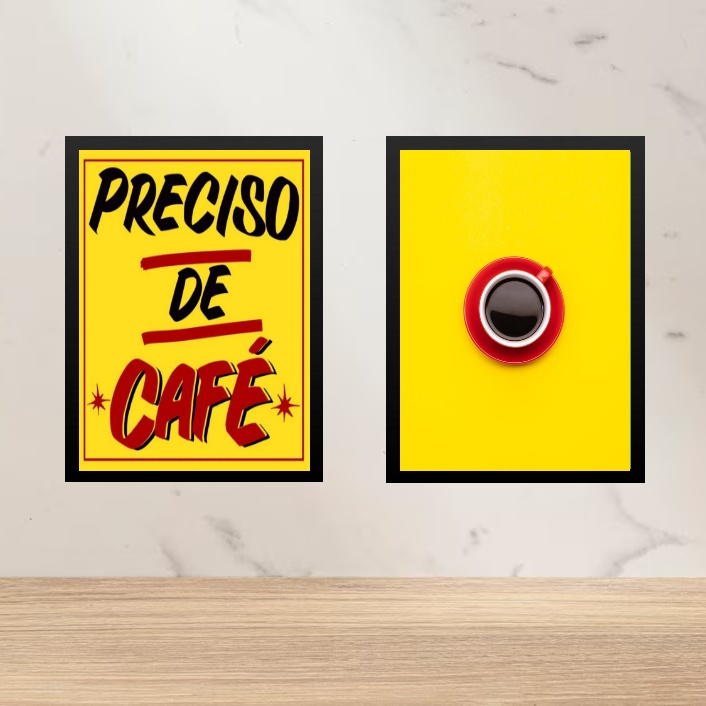 Kit 2 Quadros Para Cozinha - Preciso De Café