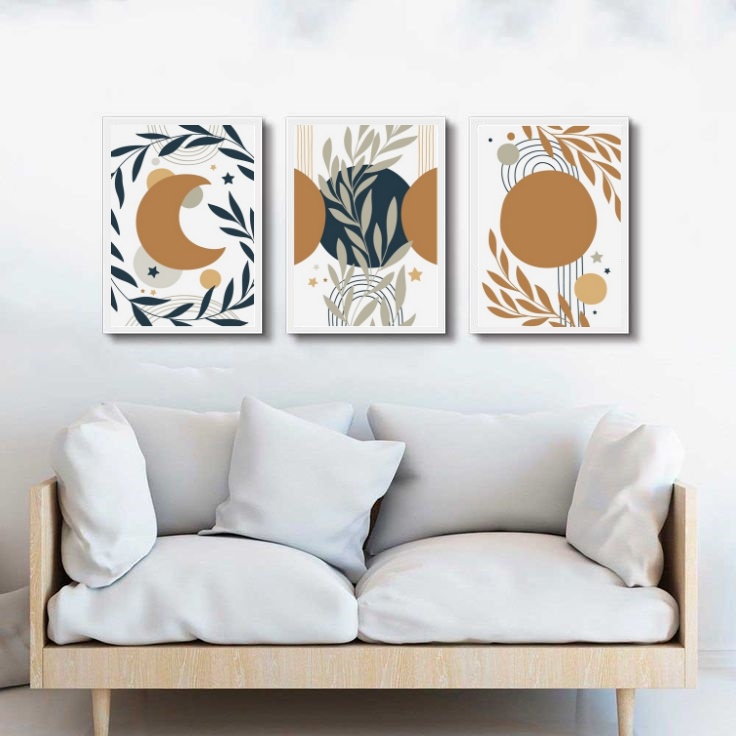Kit 3 Quadros Bohos Luas Escandinavas