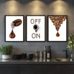 Kit 3 Quadros Grãos De Café Gotas - ON OFF