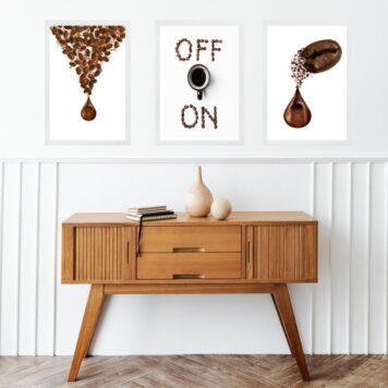 Kit 3 Quadros Grãos De Café Gotas - ON OFF b
