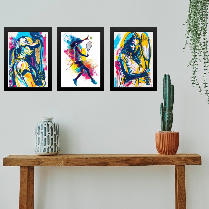 Kit 3 Quadros Gravuras Tenistas - Mulher