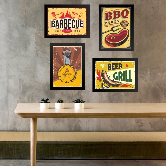 Kit 4 Quadros Placas Vintage Churrasco