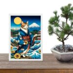 Quadro Arte Oriental - Gato Com Girassóis