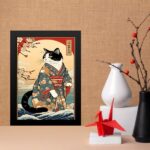Quadro Arte Oriental Gato Com Paisagem