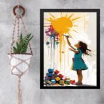 Quadro Decorativo Arte Criança Pintando Sol