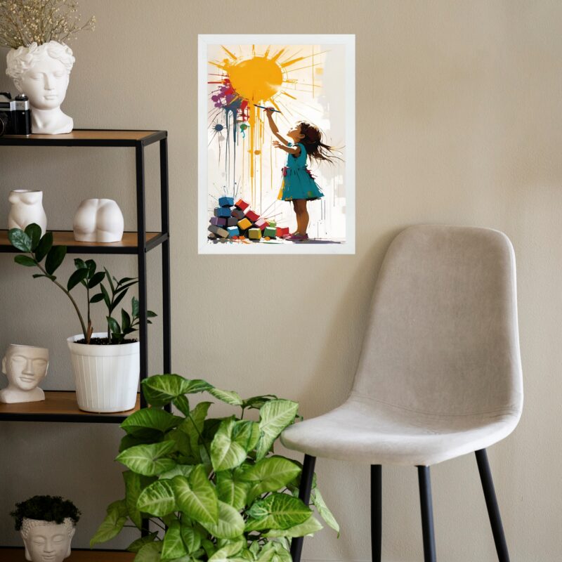 Quadro Decorativo Arte Criança Pintando Sol b