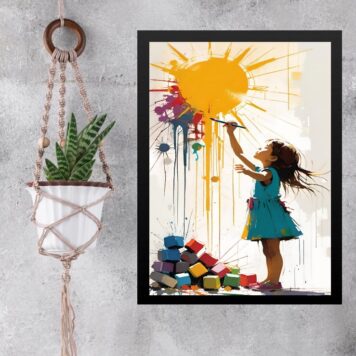 Quadro Decorativo Arte Criança Pintando Sol