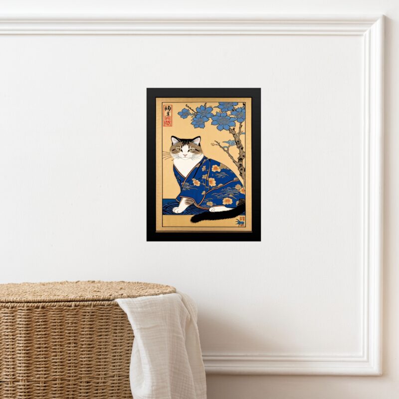 Quadro Decorativo Arte Oriental Gato Kimono