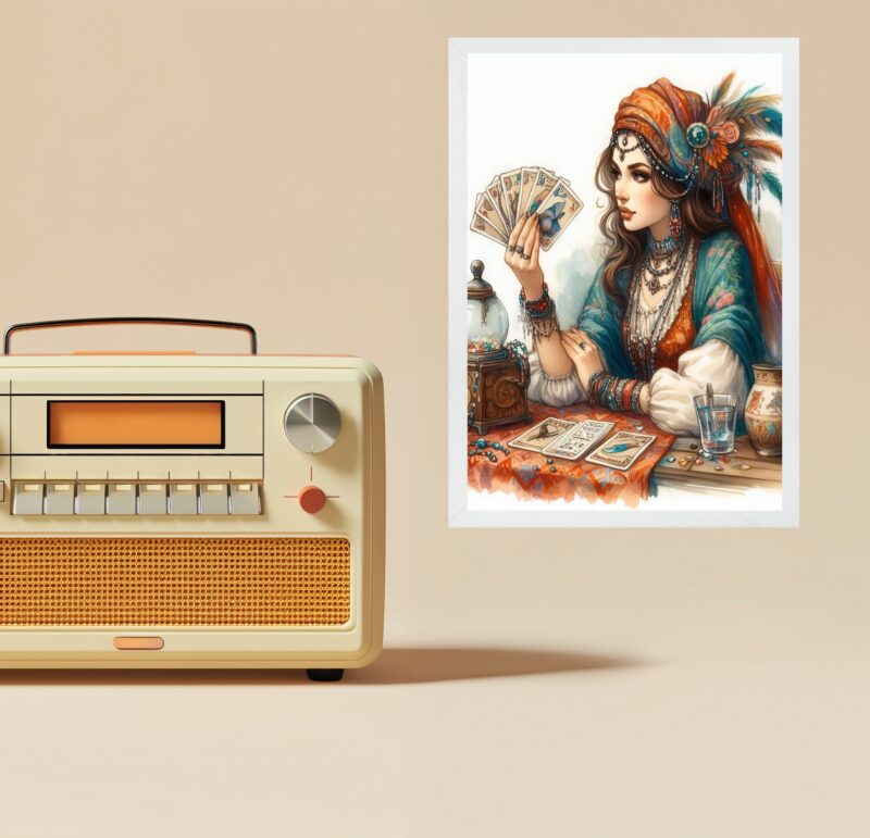 Quadro Decorativo Cigana Com Baralho Cigano