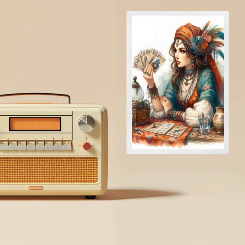 Quadro Decorativo Cigana Com Baralho Cigano
