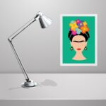 Quadro Decorativo Frida Com Flores- Verde Água