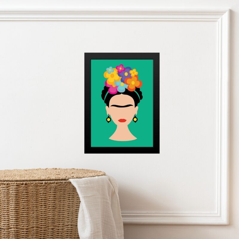 Quadro Decorativo Frida Com Flores- Verde Água b