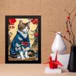 Quadro Decorativo Gato Com Kimono Oriental