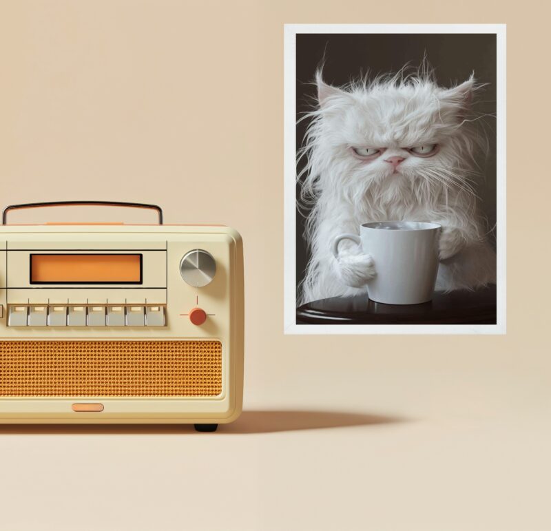 Quadro Decorativo Gato Tomando Café