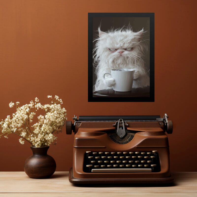 Quadro Decorativo Gato Tomando Café b