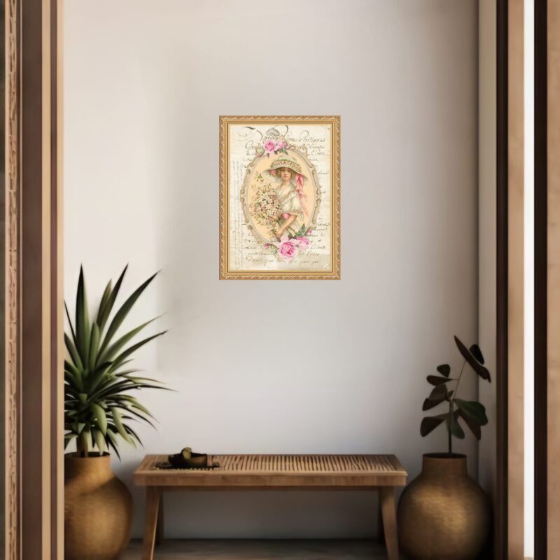 Quadro Decorativo Mulher Buquet Flores Vintage b