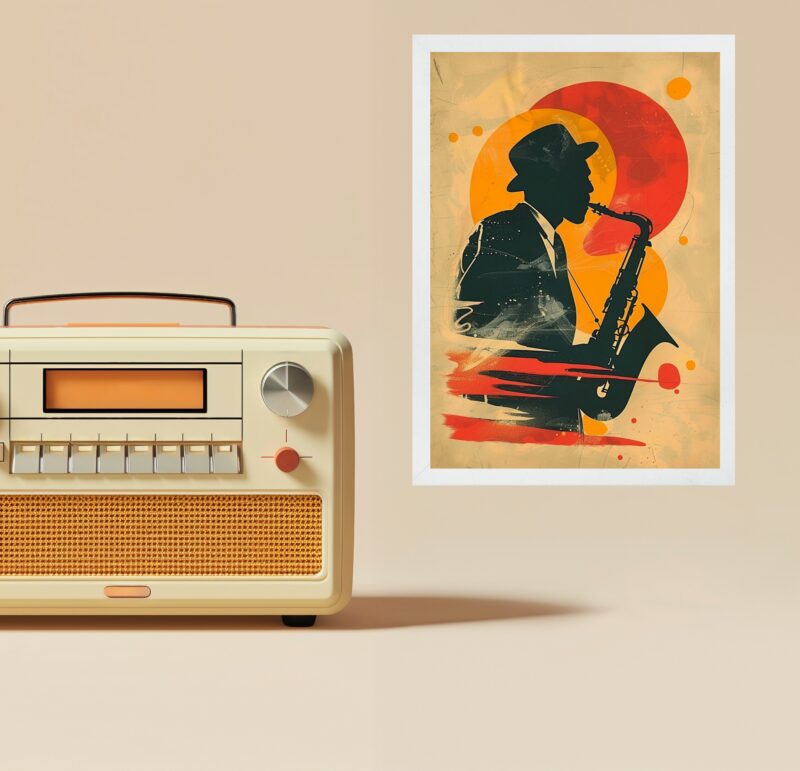 Quadro Decorativo Saxofonista - Aquarela