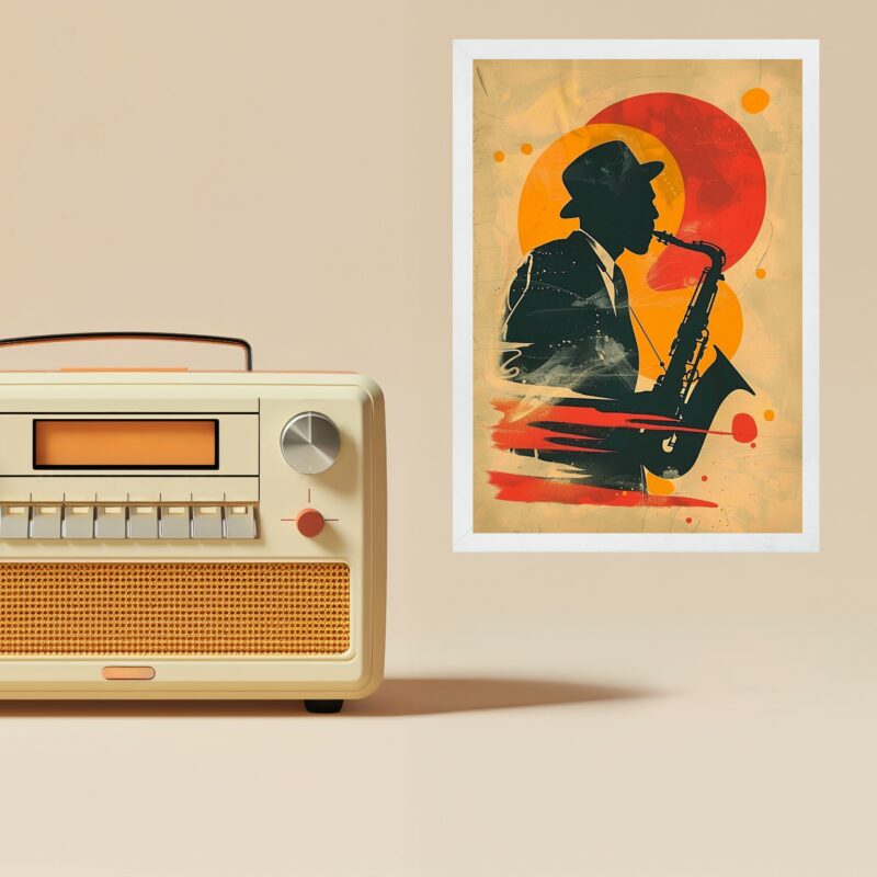Quadro Decorativo Saxofonista - Aquarela