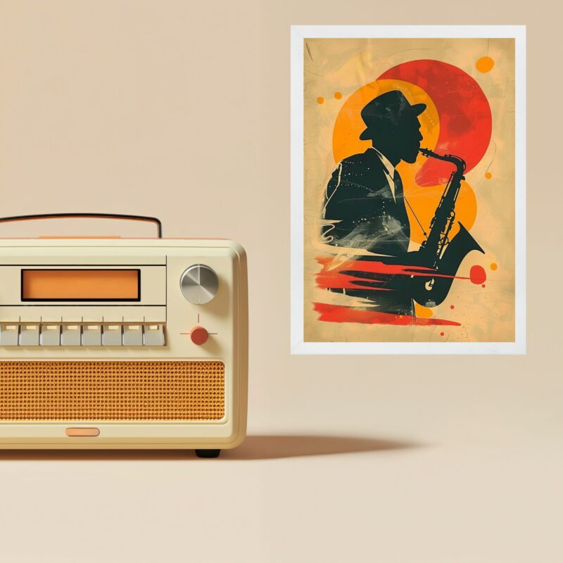 Quadro Decorativo Saxofonista - Aquarela
