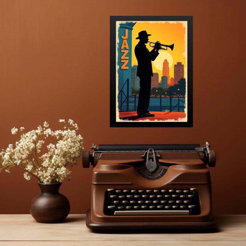 Quadro Decorativo Saxofonista Jazz - Silhueta b