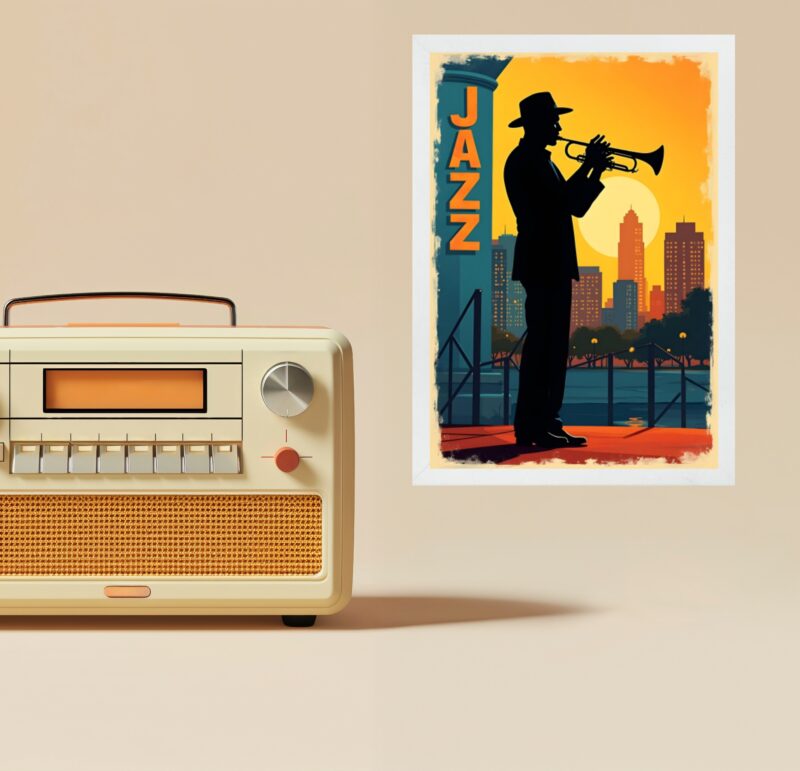 Quadro Decorativo Saxofonista Jazz - Silhueta