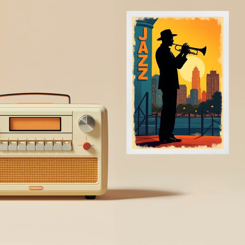 Quadro Decorativo Saxofonista Jazz - Silhueta