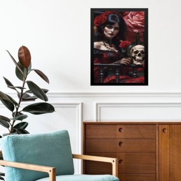 Quadro Decorativo Umbanda Rosa Caveira