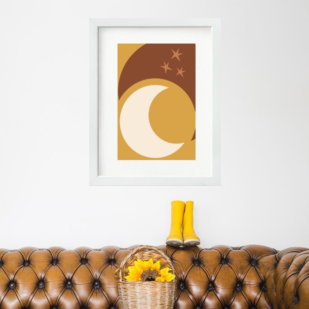 Quadro Escandinavo Lua Mostarda- 60x48 Cm
