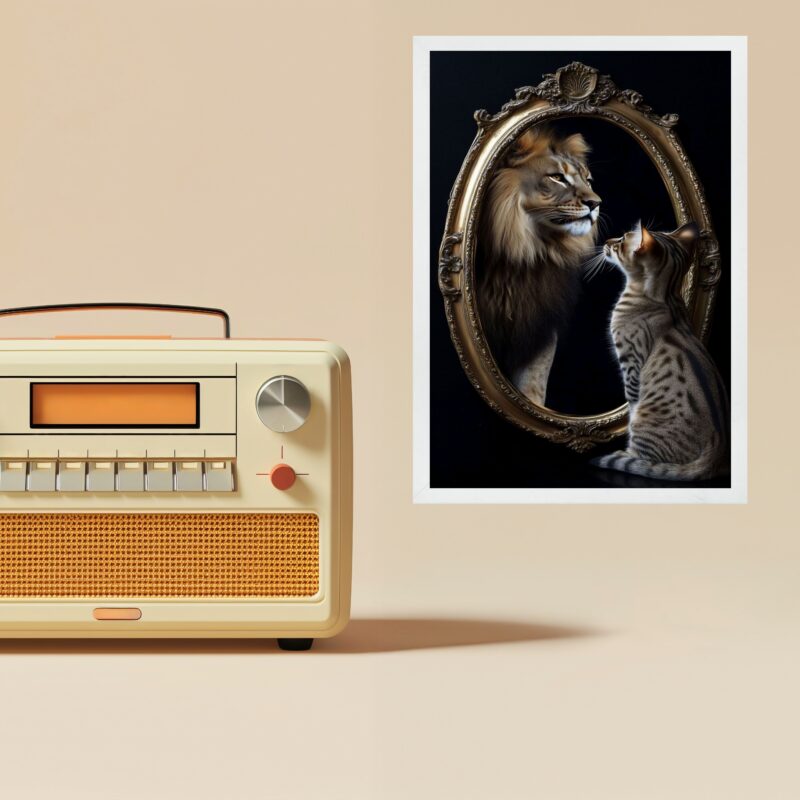 Quadro Gato Olhando Espelho Vendo Leão