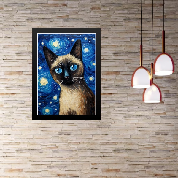 Quadro Gato Siamês Noite Estrelada