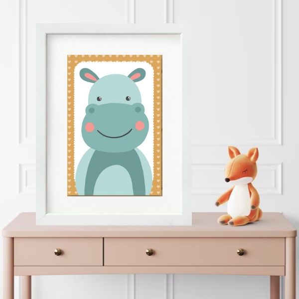 Quadro Infantil Safari Hipopótamo- 60x48 Cm